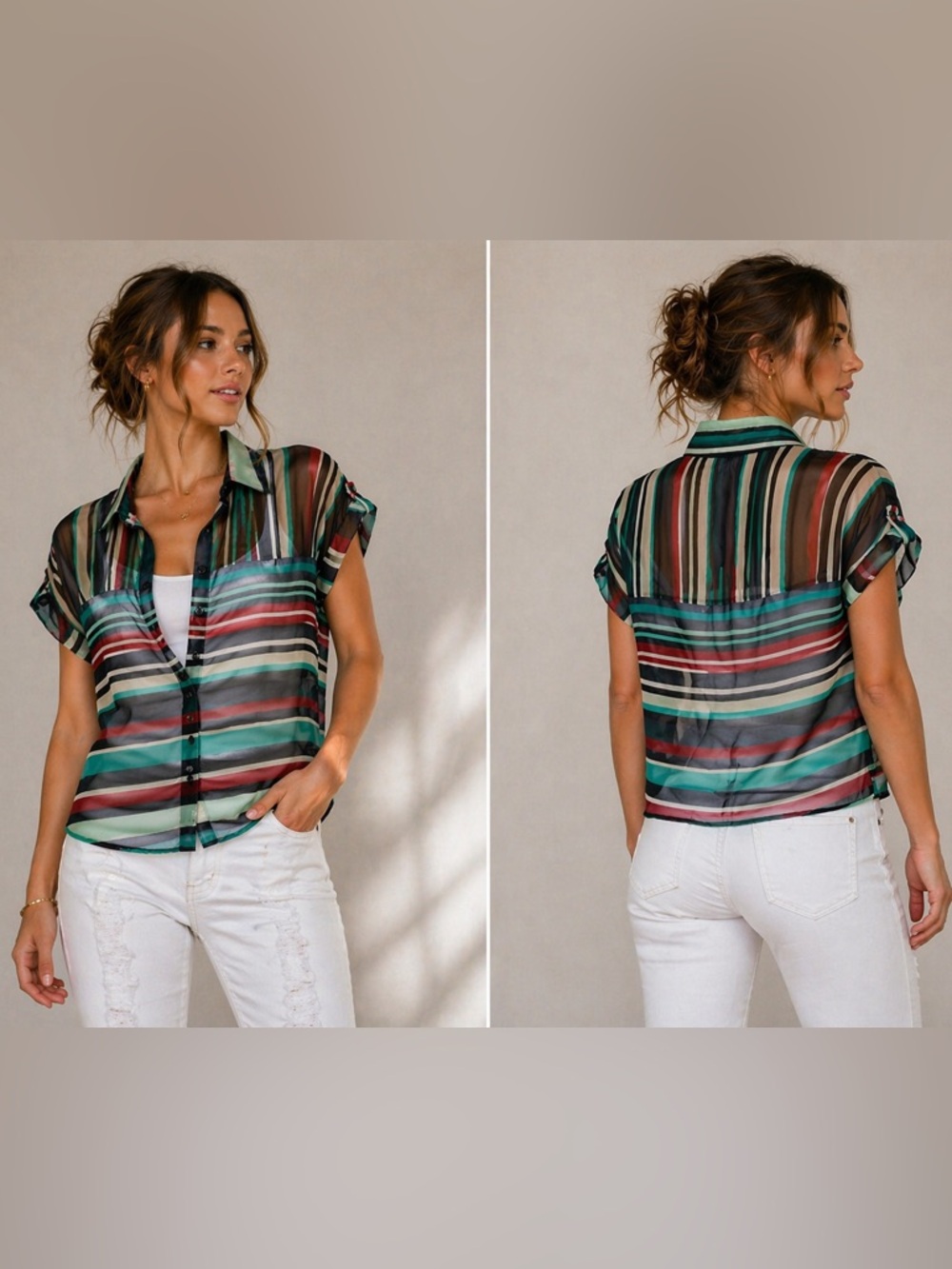 Lily Star Multicolor Striped Button-Up Blouse